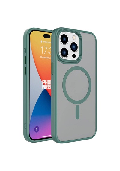 Apple Uyumlu iPhone 15 Pro Max Kılıf Mat Arka Yüzey Wireless Şarj Özellikli Zore Flet M-safe Kapak Yeşil