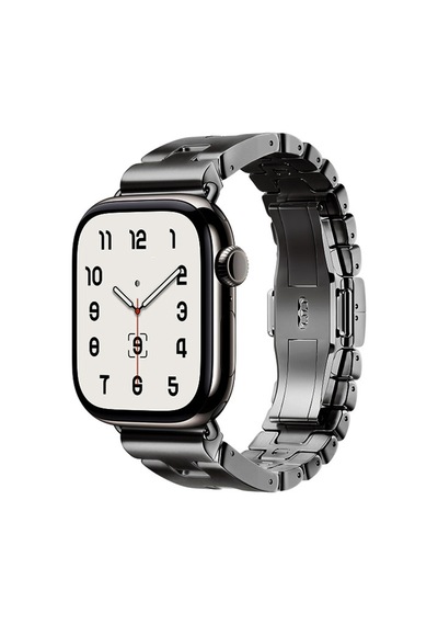 Apple Watch 7 45mm Uyumlu Zore Krd-125 Metal Kordon Strap Kayış Siyah