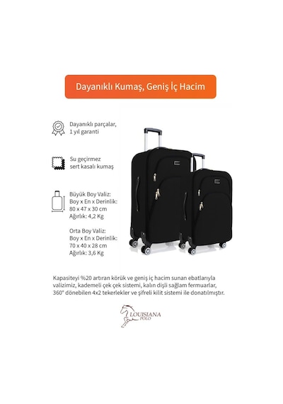 Büyük Ve Orta Boy Valiz Seti 4 Teker Kumaş Valiz Siyah 1081 Siyah