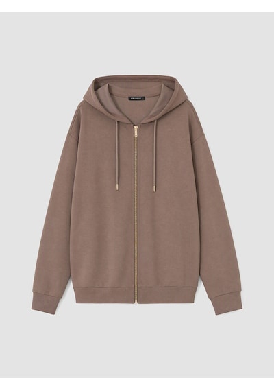 Lcw Everyday Kahverengi Soft Touch Oversize Kadın Fermuarlı Sweatshirt