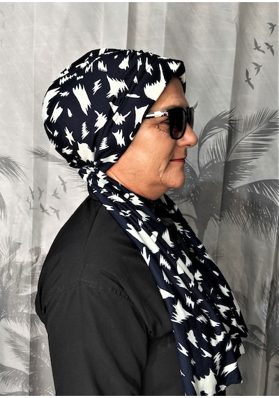 Blue Trend Desenli Dubai Dış Bone Şal 46