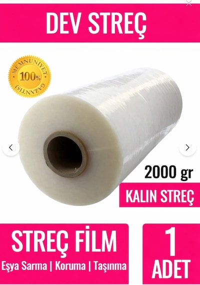 Palet Streci 2000 Gram 300 Metre X 50cm Endüstriyel Palet Streç Film Paketleme Taşınma Streci