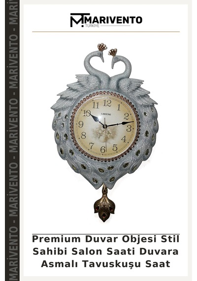 Premium Duvar Objesi Stil Sahibi Salon Saati Duvara Asmalı Tavuskuşu Saat Diğer