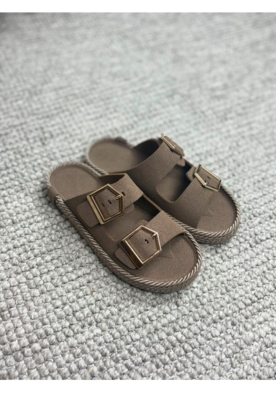 Asmi Shoes Kadın Eleni Vizon Süet Çift Tokalı Rahat Taban Terlik
