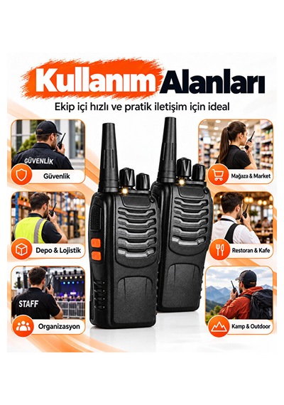 16 Kanallı El Telsizi 2 Li Set 1500 Mah Şarjlı Batarya Uhf 400 470 Mhz Led El Fenerli