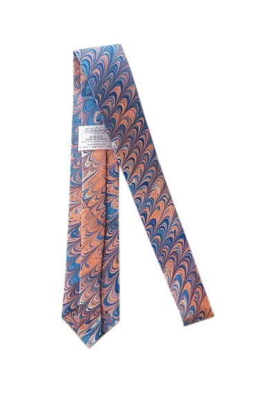 Elifebru Exclusive Handicrafts Ebru Sanatı El Yapımı Turuncu Mavi İpek Kravat Ikr 148 Çok Renkli