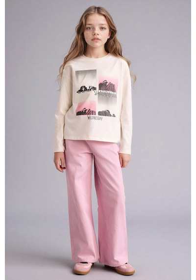Defacto Wıde Leg Düz Paça Gabardin Pantolon Kız Çocuk G0607a826smpn171 Pembe-pn171