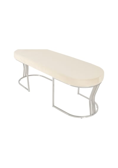Viego Silver Smooth- Beyaz Kapitoneli Model Puf & Bench & Koltuk- Oturak-uzun Makyaj Puff-yatak Odası Ucu &önü