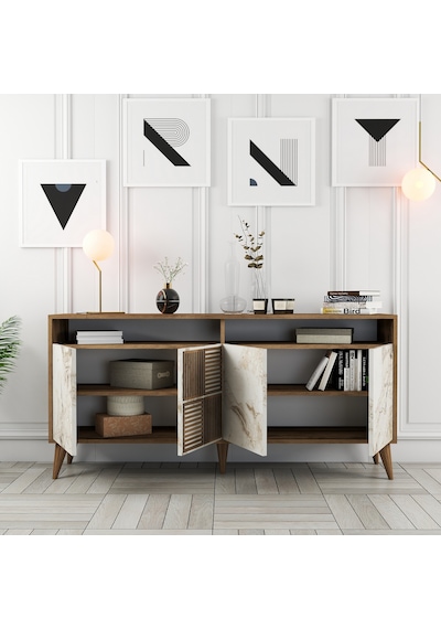 Milan 160cm Konsol - Ceviz / Beyaz Mermer Milan 160cm Konsol - Ceviz / Beyaz Mermer