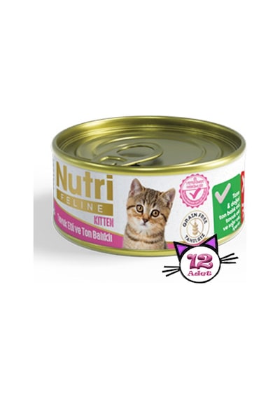Nutri Feline Kitten Tavuklu ve Ton Balıklı Tahılsız Konserve Yavru Kedi Maması 12 x 85 G