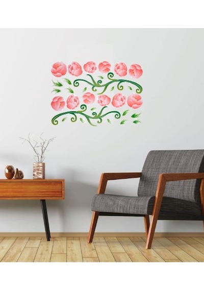 Duvar Süsü Sticker 2 Adet Pembe Güllü Şeffaf Filmli Pvc 70x50x0