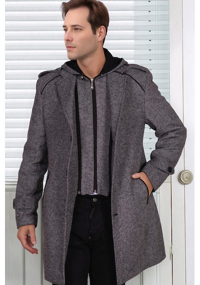 Plt9401 Dewberry Erkek Palto-desenli Gri Desenli Gri