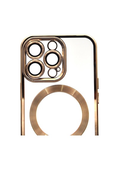 Apple Uyumlu iPhone 13 Pro Magsafe Özellikli Altın Sarı Gold Renkli Kenarlı Lazerli Şeffaf Kılıf Lens Korumalı