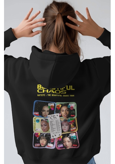 Sevbano Beautiful Chaos Katseye Kpop Müzik Grubu Sırt Baskılı Unisex Over Siyah