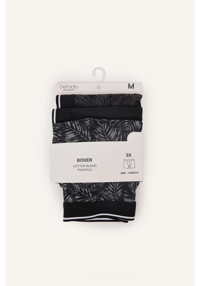 Defacto Regular Fit Yaprak Desenli Beli Lastikli 3lü Boxer I1786ax26aubk81 Siyah-bk81