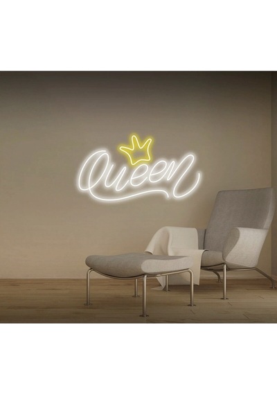 Queen Yazılı Taç Figürlü Neon Tabela Beyaz