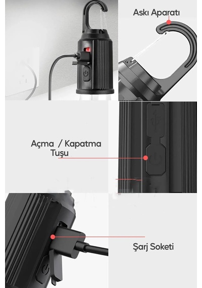 Taşınabilir Şarjlı Led Ampül Outdoor Kamp Bahçe Lambası 10w Askıl