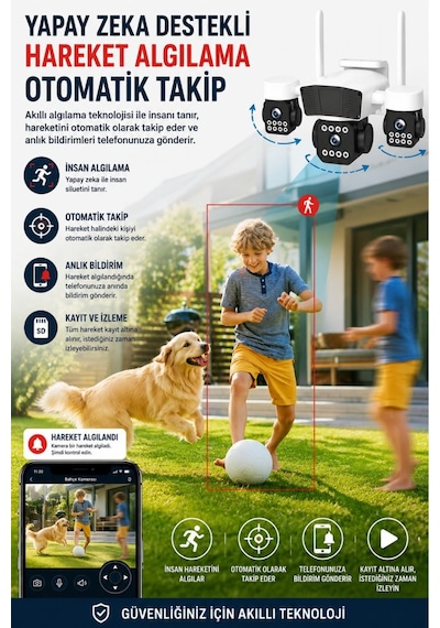 Rx95w Wifi 3 Kameralı Güvenlik Kamerası 15mp Ultra Hd Ptz Hareketli Sesli Gece Görüşlü Akıllı Kamera