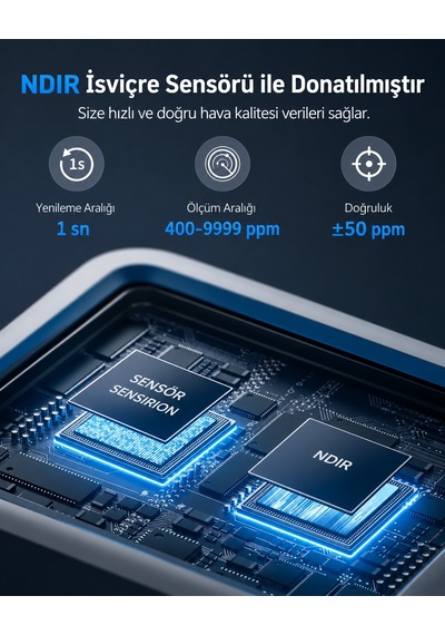Kablosuz Ekranlı Co₂, Isı & Nem Sensörü