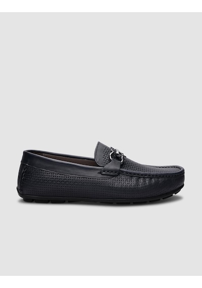 Cabani %100 Hakiki Deri Lacivert Örgü Desenli Erkek Loafer-lacivert Lacivert
