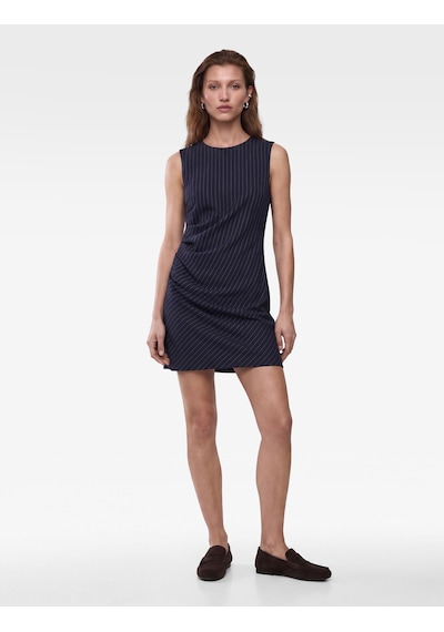 Koton Drapeli Slim Fit Bisiklet Yaka Kolsuz Çizgili Mini Elbise Beyaz Çizgili 7wak80019uk