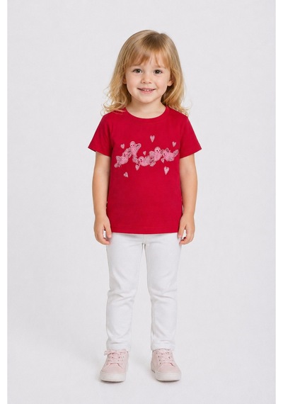 Yale Kids 1 4 Yaş Kız Çocuk %95 Pamuklu Tişört Kırmızı