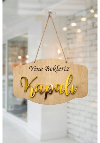 Gold Pleksi Detaylı 3d Ahşap Açık-kapalı Tabelası - Akçaağaç