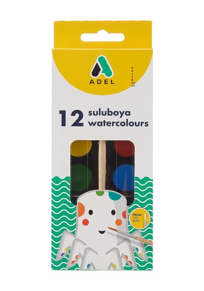 Suluboya, 12 Renk, 24 Mm Tablet, Canlı Ve Parlak Renkler, Fırça İçerir Çok Renkli