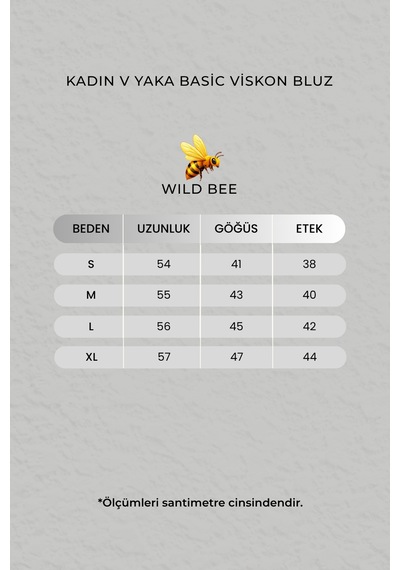 Wild Bee Kadın Siyah Ön Arka V Yaka Basic Viskon Bluz