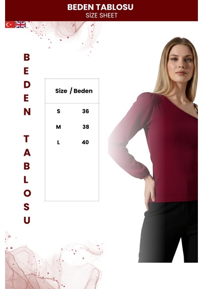 Zedefx Kadın Asimetrik Kesim Aksesuarlı Bluz bordo