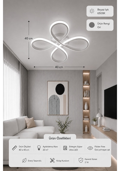 Solis Led Plafonyer Avize Beyaz Işık Gri