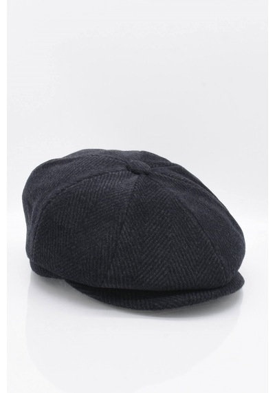 Külah Erkek %100 Yün Kasket Kulaklı Şapka Flat Cap - 61 Cm Siyah
