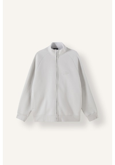 Defacto Boxy Fit Dik Yaka Baskılı İçi Yumuşak Tüylü Cepli Fermuarlı Sweatshirt Hırka E1367ax26augr368 Gri-gr368