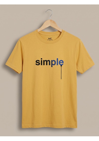 Maccali Erkek Sarı Simple Baskılı Bisiklet Yaka Bol Kesim Tişört