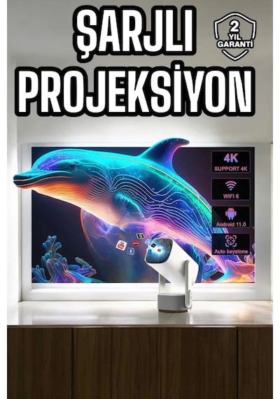 Mey İthalat Taşınabilir Sinema Oyun Projektörü Akıllı Projeksiyon Android 11