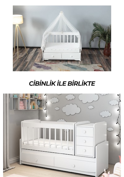 Patiko Ms 290 Beyaz Büyüyebilen Beşik Cibinlikli Beyaz