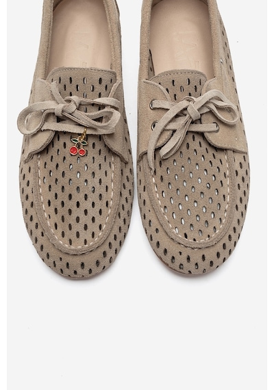 Luvi Shoes Stevo Kum Süet Hakiki Deri Delikli Bağcıklı Kadın Loafer Ayakkabı
