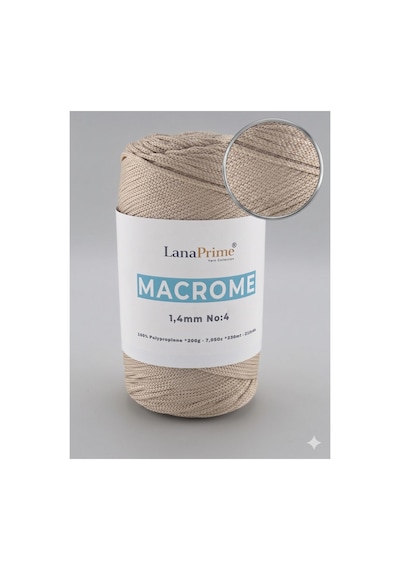 Lanaprime Makrome Örgü İpi 1,4mm 230mt Çanta İpi 200gr Polipropilen - Bej