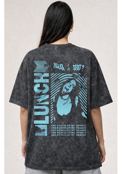 Sevbano Tasarım Billie Eilish Lunch Şarkıcı Baskılı Unisex Oversize Eskit Siyah
