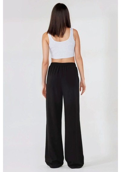 Hiccup Wide Leg Beli Lastikli Örme Eşofman Altı Siyah