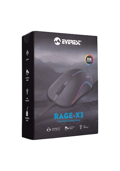 Everest Rage X3 Usb Siyah 7 Tuşlu Ledli 6400 Dpi Gaming Oyuncu Mouse