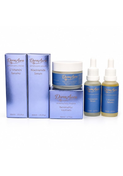 Dermaura Premium Cilt Leke Ve Aydınlatıcı Bakım Seti Temizleme Jeli, Tonik, Niacinamide Serum, Nemlendirici Ve Spf 50+ Güneş Koruması