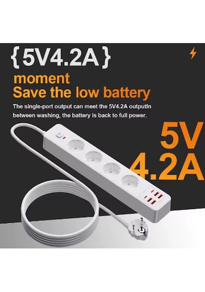 Termal Akım Korumalı 4 Lü Priz 4x Usb 2x Type-c Çıkışlı Grup Priz Çoğaltıcı 3500w Standart