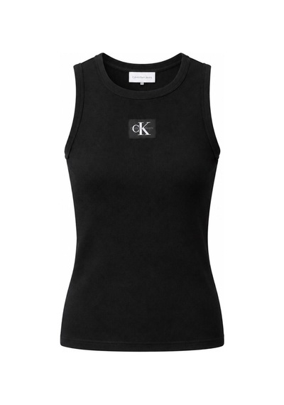 Calvin Klein A - Woven Label 2x2 Cotton Rıb T Siyah Kadın Tişört