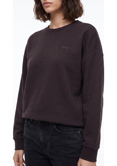 Jeep Kahverengi Kadın Bisiklet Yaka Relaxed Baskılı Sweatshirt J5wl-swt7089 Kahve