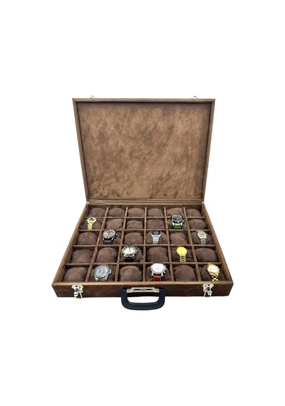 Richbox Bond 30'lu Saat Çantası Alcantara Kahve Camsız