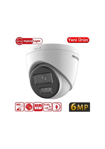Hıkvısıon Ds-2cd1363g2-lıuf 6mp 2.8mm Sesli Smart Hybrıd Lıght Ip Poe Dome Kam Ip67 30mt