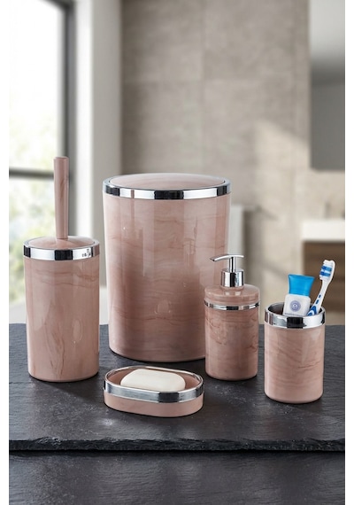 Makri Home Banyo Seti 5'li,yuvarlak,akrilik-çöpkovası, Wcfırçalık,sıvı Sabunluk,diş Fırçalık,el Sabunluk Somon