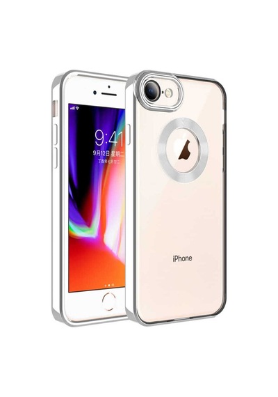 Apple Uyumlu iPhone 8 Kılıf Kamera Korumalı Logo Gösteren Zore Omega Kapak Gümüş