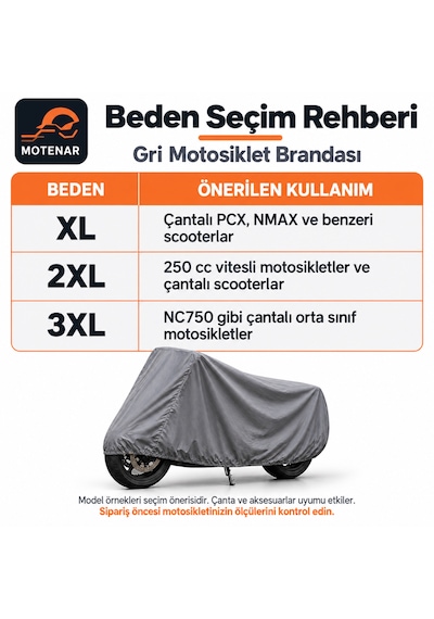 Motenar Motosiklet Brandası Kalın Su Geçirmez Gri
